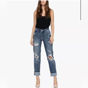 Judy Blue Cuffed Destroyed Bleached Splash Midrise Boyfriend Jeans 82363 16w NEW